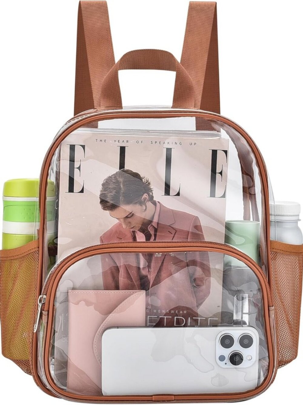 Stylish Clear Stadium Backpack 12x12x6 with Front Pocket for Concerts & Travel